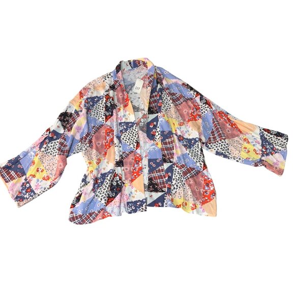 Gap Womens Patchwork Kimono Jacket S/M Open Front Long Sleeves 100% Rayon Multic - Picture 1 of 9